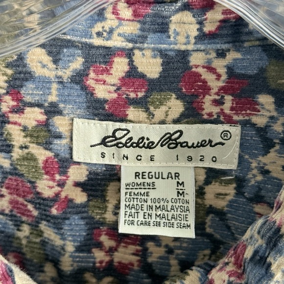 VTG Eddie Bauer Corduroy Shirt Floral Button Front Woman M Shacket - Picture 5 of 8